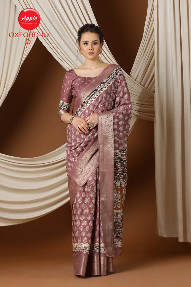 Oxford 07 By Apple Jacquard Border Printed Sarees Wholesalers In Delhi
